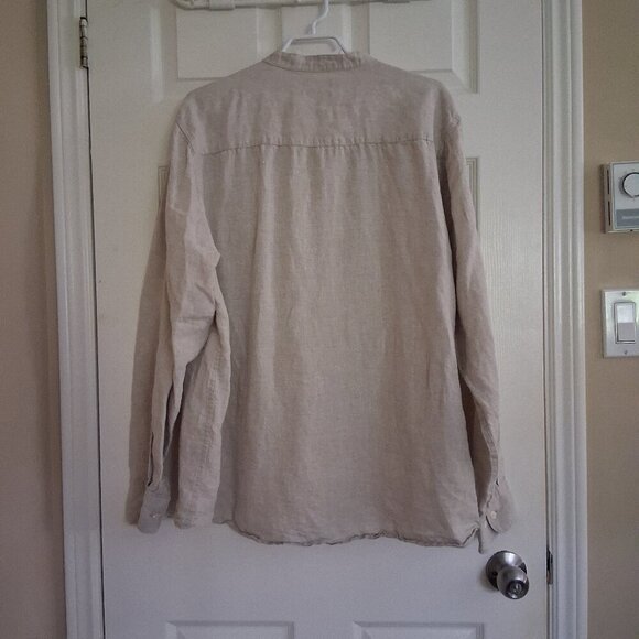 Le 31 Par Simons Men's XXL Oatmeal Mandarin Collar Button Down 100% Linen Shirt - Picture 3 of 14